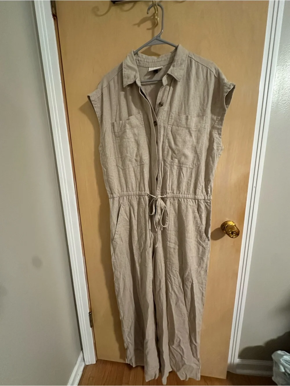 Universal Thread Beige Button-Front Utility Jumpsuit